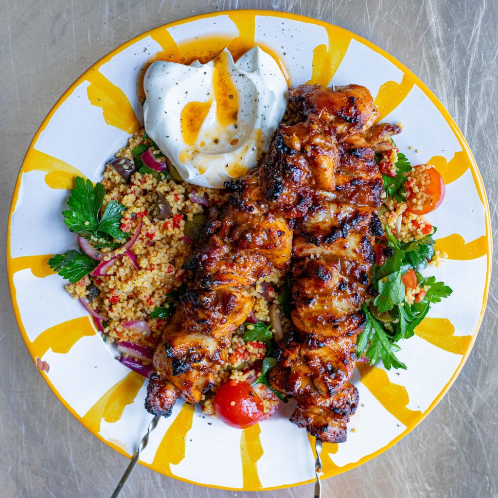Harissa Chicken Kebabs & Zesty Couscous Salad